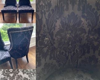 Pair Accent Chairs Black Textured Upholstery with Furniture Nailing 