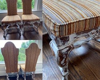 Pair Vintage High Back Chairs Repurposed 