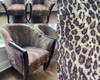 Pair Leopard Velvet Club Chairs 