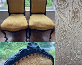 Pair Antique Carved Wood Victorian Side Chairs