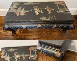 Vintage Black Lacquer Asian Tea Table-Approximately 41” W x 21” D x 16”T