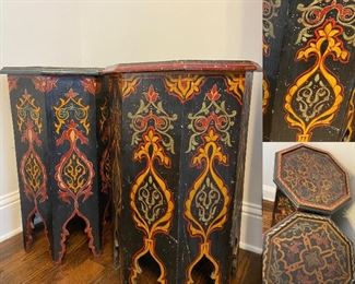 Pair Handpainted Moroccan Pedestals/Tables-Approximately  27”T x 17” Diameter 
