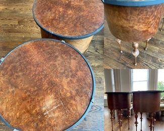 Pair Burl Wood/Iron Accent Tables