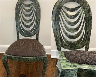 Set of 6 Modern Green Marble Lacquer Oval Drape Dining Chairs