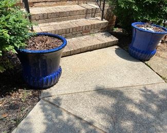 Pair Ex Large Blue Ceramic Planters