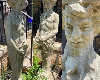 Approximately 5’ Tall Aged Limestone/Concrete Mythological Satyr Statue