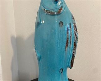 Large Aqua Pottery Fish Vase