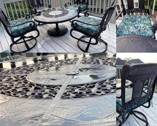 St. Moritz Hanamint Painted Patina Aluminum Patio Gathering Table & 4 Bouncy Chairs from Casual Image in Marietta 