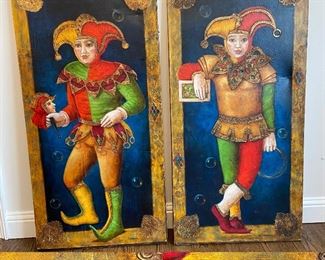 Pair Original Signed Diadorin Jester Paintings-Approximately 2’ W x 4’ T