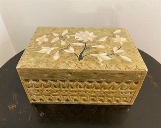 Carved Stone & Mother of Pearl Box