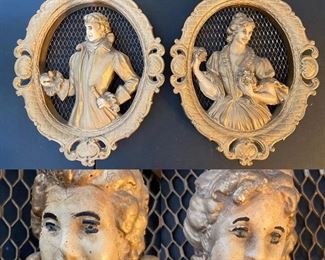Pair Lg Vintage Chalk Ware Plaques by Universal Statuary 