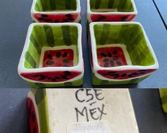 Hand Painted Pottery Set of 4 Square Bowls from Mexico 