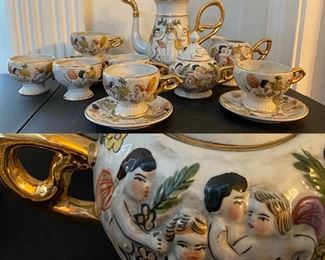 17 pc Tea Set Capodimonte Style Unmarked 