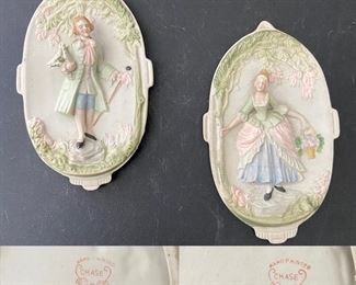Chase Hand Painted Occupied Japan pair Bisque Plaques