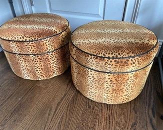 Pair Leopard Velvet Footstools