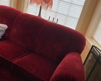 Red velvet sofa-very good condition!