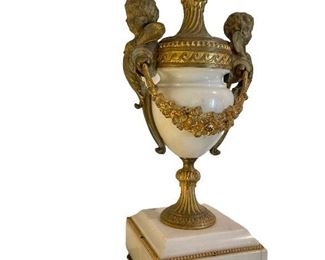 One of a pair of French bronze and marble ornamental urns
