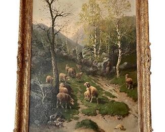 Great painting of sheep, artist signed and in beautiful condition