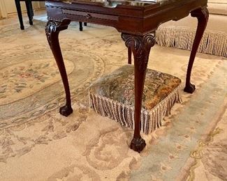Beautiful tea table and under the table is a fantastic carpet approx. 12'x20'  