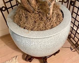 closeup of celadon crackle pot 