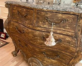 Unusual bombay chest with interesting painted finishes it has a marble top loads of character.  Never seen one quite like this, ever! 