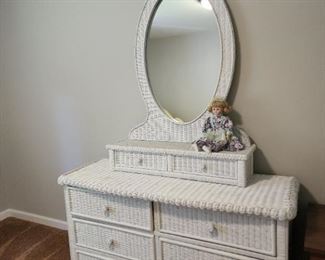 Wicker Dresser with Mirror 