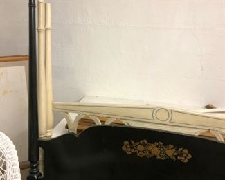 Full size poster bed in dark green with gold harvest motif, has matching dresser & chest of drawers