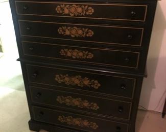 Matching chest of drawers in dark green with gold harvest motif
