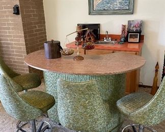 Vintage Rolling Bar with Matching Chairs