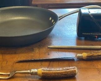 Antler Handled Carving Set Calphalon Frying Pan And Chefs Choice Knife Sharpener