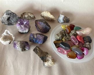 Amethyst Geode Peacock Ore and Pyrite Stones