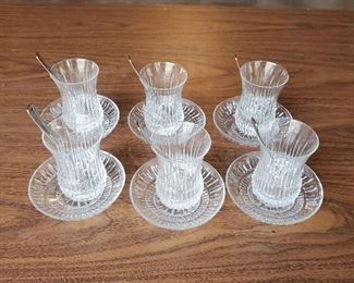 Cut Glass Tea Or Affogato Cups Saucers And Spoons