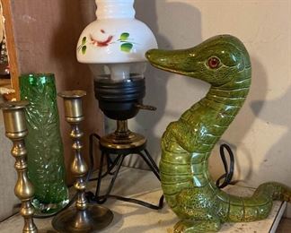 Desk Lamp Ceramic Alligator Figure Candlestick Holders And Bud Vase