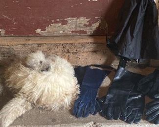 Fur Hat With Tails And Womens Leather Gloves