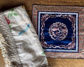 Hand Embroidered Silk Wall Hanging and Presumed Silk Coverlet
