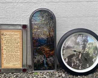Stained Glass Wall Decor And Train Clock