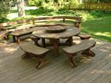 Very nice redwood table, benches 
