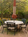 Beautiful Patio Dining Table & 6 Chairs, Umbrella, Pads