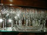 This marvelous crystal is I believe called Galleria, but I could be wrong.  This was Marshall Fields' house brand, made in one of the Slav countries and was hugely expensive when purchased.  It has the best FEEL of a wine stem ever...and there's nothing like pouring yourself a glass of vino in a great feeling stem...
