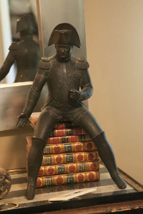 Napoleon, sans horse, guarding some old books!