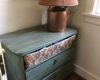 Chest of Drawers, Copper Kettle Lamp