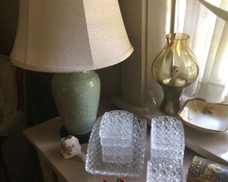Celadon Lamp, Pressed Glass Dishes