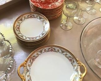 Limoges Dessert Set, Royal Crown Derby -  Aves Plates