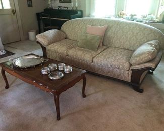 Sofa, Coffee Table, Sterling Rimmed Coasters