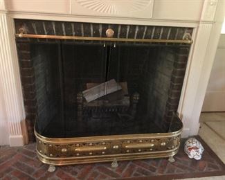 Antique Pierced Brass Fireplace Fender