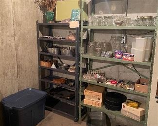 Canning jars metal storage shelves Kodak slides