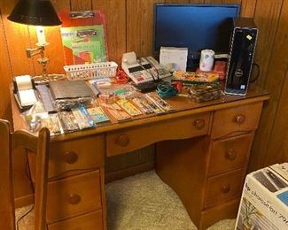 Maple desk 
Computer office supplies calculator