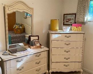 Basset furniture white and gold long dresser with mirror tall dresser