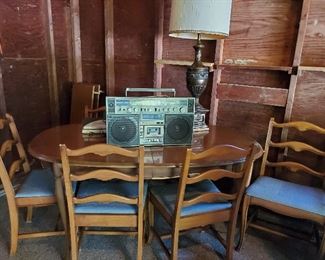 Mid century table and chairs large lamp Radio