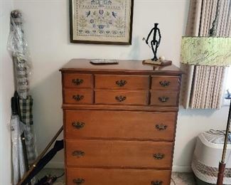 Maple dresser mid century modern lamp artwork